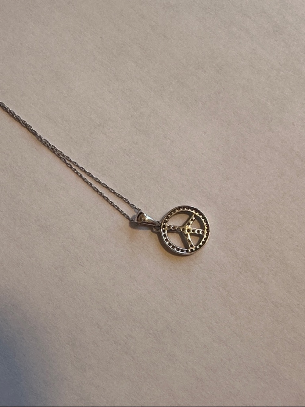 14k white gold dainty peace sign necklace - Picture 7 of 9